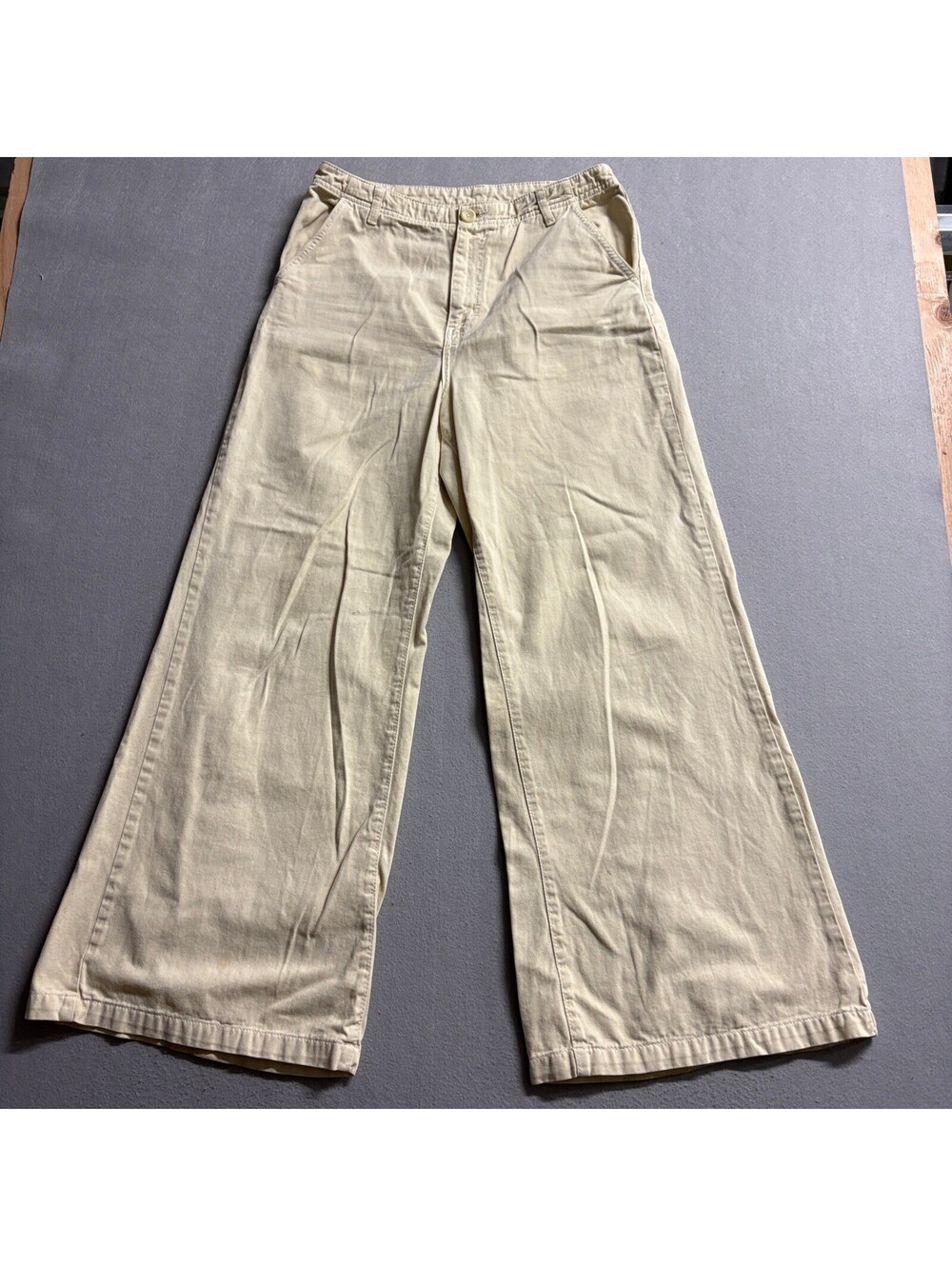 Free People Wide Leg Pants Womens Size 12 Beige Cotton High Rise Boho Chino